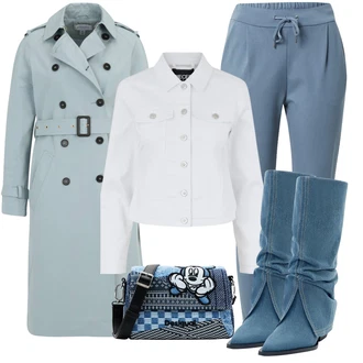 Outfit s Světle modrá/Modrá Midi Kabát/Pláštěnka & Funkční Kabát/Trenčkot/Trenčkot warehouse "9598102"