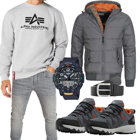 Grau Overall/Winter Parka/Regenjacke Indicode Jeans kombinieren