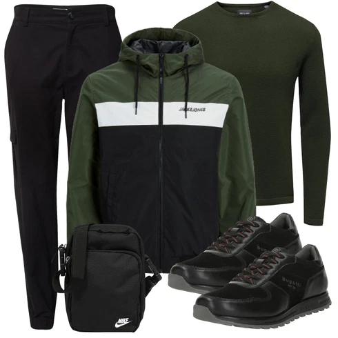 Sportlich Schwarz Schuh Plateau-Sneaker/vegane Schuhe/Vintage Sneaker/WalkingSchuh/Sneaker Low/SchnürSchuh/Schmaler Sneaker/Leder Sneaker Bugatti kombinieren mit Dunkelgrün T-Shirt Rollkragenshirt Only & SonsLook: Uni, Outdoor, Unisex, Elegant, Skater, Smart Casual, Workwear, Safari, Sportlich