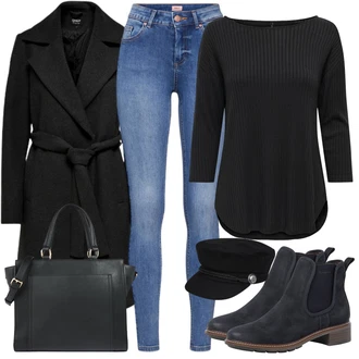 Outfit sa Crna Dugi top/Duga košulja/Majica S Visokim Okovratnikom/Pletenina/Majica s 3/4 rukavima/pletena košulja/Pleteni top Only "Praktičan look"