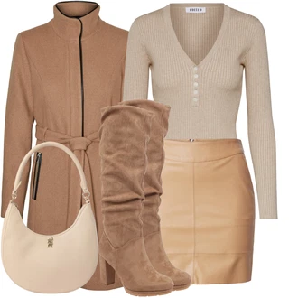 Oblečení se sukní Egirl s Béžová/Hnědá/Khaki Basic Svetr/Svetr Carmen/Kašmírový Svetr/Kašmírový Svetr/Pletený Svetr/Svetr Niki/Polo Svetr/Jednoduchý Svetr/Svetr s V-výstřihem/Vlněný Svetr Edited "Pohodlné zimní outfity"Look: Rad, Emo, Egirl, Francouzské, Kancelář, Romantický, Bezešvé, Vintage