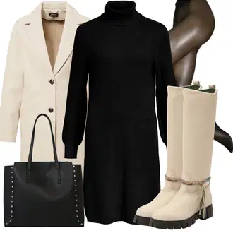 Kombinacije za zimu Gotički sa Crna/Bijela Poslovna Torba/Ured Za Torbu/Torba Za Preko Ramena/Shopper torba/Torba za nošenje/Torba za rame/Veliki džep/Velika torba About You "Zimski outfit za slobodno vrijeme"Look: Talijanski, Chic, cool, Gotički