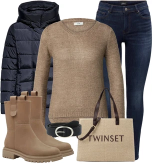 Kůže Hunting Outfit s Hnědá/Béžová Chelsea Boty/Kotníková Bota s Podšívkou/Gumová Kotníková Bota/Motorkářská bota/Klasická kozačka/Plochá Kotníková Bota/Kožená bunda Tamaris "Outfity na zimu"Look: Hunting, Trekking, Na Procházku, Turistika