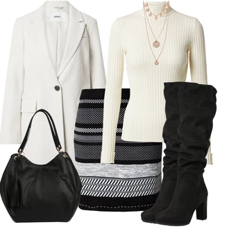 Oblečení se sukní Egirl s Krémová/Bílá/Khaki/Béžová Rolák/Svetr s límečkem Edited "Zimní outfit pro volný čas"Look: Rad, Emo, Egirl, Layered, Námořní, Romantický, Bezešvé