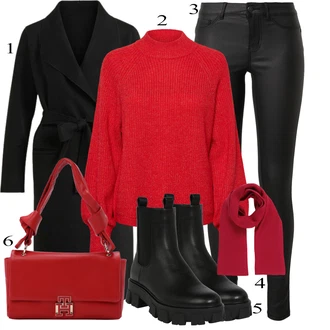 Outfits for chubby mit Črna/Bela Usnjena Hlača/Pajkice Leginge v Videzu Usnja/Usnjena pajkica/Treggings/Skinny Hlače/Hlače iz Imitacije Usnja Pieces "Zimski outfit"
