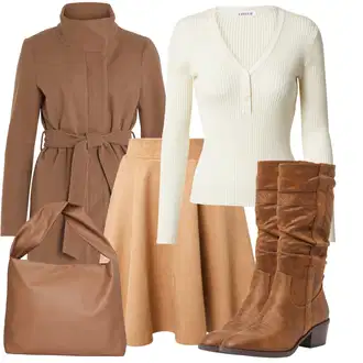 Outfit s Hnědá/Béžová Vintage kozačka/Bota se širokým nohavici/Kovbojská kotníková bota/Špičatá Kozačka/Westernová Kotníková Bota/Jezdecká Bota/Bota na klínku/Klasická kozačka/Kovbojská Bota MTNG "Zimní outfit pro volný čas"