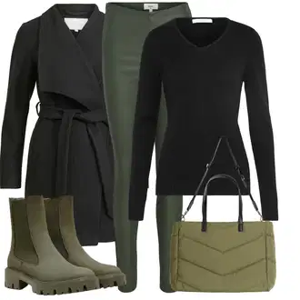 Outfit s Černá/Tmavě šedá Vlněný Fleecový Kabát/Lodenový kabát/Kašmírový Kabát/Zimní Kabát Vlněný kabát/Pletený Kabát/Scuba Kabát Vila "Módní zimní outfit"