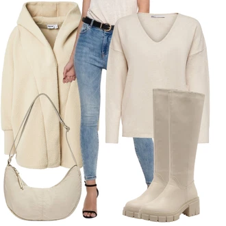 Outfit s Hnědá/Béžová/Khaki Podzimní bunda/Zimní Parka/Vlněná Bund/Udržitelná bunda/Zimní Bund/Plyšová Bund/Bunda s Kapucí Noisy may "Pohodlné zimní outfity"