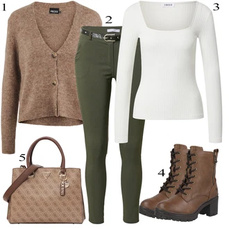 Poslovni Outfiti Polnejša mit Khaki/Temno zelena Hlača velika velikost Hailys "Zimski outfit"