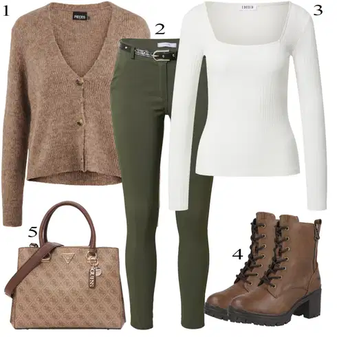 Temno zelena Hlače velike velikosti kombinirajte z Rjava Pieces, Khaki/Temno zelena Hlače velike velikosti/Pajkice Velike Velikosti Hailys, Edited, Temno zelena Mustang
