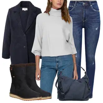 Outfit s Tmavě Modrá/Světle Modrá/Modrá Vintage Kabát/Lodenový kabát/Tweedový Kabát/Pletený Kabát/Vlněný Kabát/Zimní Kabát Vlněný kabát/Kabát Bouclé Tom Tailor "Módní zimní outfit"