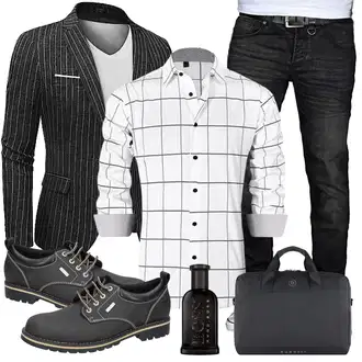 Büro Outfits Moderne mit Schwarz Unkategorisiert COOFANDY, Grau/Dunkelgrau/Weiß/Creme Hemdbluse/Casual Hemd/Business Hemd/Kariertes Hemd J.VER "Buro Outfit"Look: Emo, Indoor, Schick, Casual, Western, Business, Elegant, Büro, Stil, Classic, Moderne, Boyfriend, Coole, Uni, Rockabilly, Maritim, Unisex, Smart Casual, Preppy, Edel, Overdressed