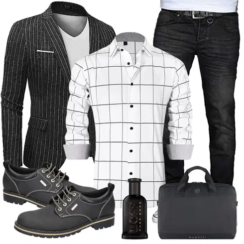 Kariert Grau/Dunkelgrau/Weiß/Creme Hemdbluse/Casual Hemd/Business Hemd/Kariertes Hemd J.VER kombinieren