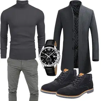 Büro Outfits Moderne mit Dunkelgrau/Grau/Dunkelblau Strickmantel/Schmal Geschnittener Mantel/Wollfleece Mantel/Gehröck/Blazermantel/Kaschmir Mantel/Wollmantel YOUTHUP "Buro Outfit"Look: Büro, Zuhause, Stil, Indoor, Business, Moderne, Coole, Smart Casual, Elegant, Edel, Ausgefallene, Extravagante