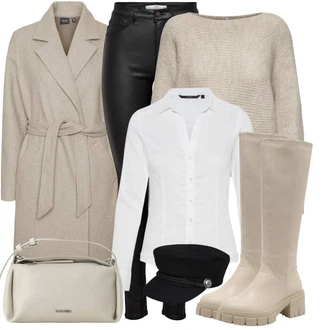 Outfit s Bílá/Krémová Halenka Slim Fit/Halenkové Body VERO MODA "Pohodlné zimní outfity"