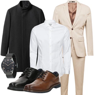 Outfit mit Schwarz/Dunkelgrau/Grau Wintermantel Wollmantel/Dreiviertellanger Mantel/Kaschmir Mantel/Lodenmantel/Wollfleece Mantel Mango man "Business Outfit"