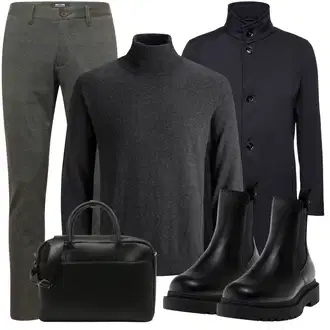 Mit Absatz Outfit mit Schwarz Stiefelette Lederjacke/Chelsea Boot/Flache Stiefelette/GummiStiefelette Pull&Bear "Business Outfit"