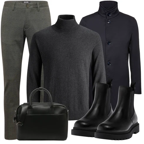 DunkelGrau/Grau Rollkragenpullover/Wollpullover/Kaschmir Pullover/Einfacher Pullover/Feinstrickpullover Jack & Jones kombinieren