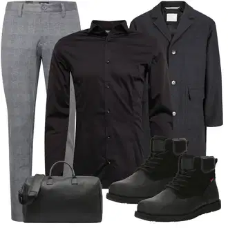 Keilabsatz Outfit mit Schwarz Schuh Gummistiefelette/Lederjacke/Wasserdichter Stiefel/Schnürstiefelette/Wasserfester Schuh/Gefütterte Stiefelette/SicherheitsSchuh/Flache Stiefelette/Klassischer Stiefel/Thermostiefel levi's ® "Business Outfit"
