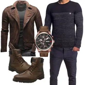 All Black Outfits Old Money mit Hellblau/Dunkelblau/Dunkelgrau PITTMAN, Braun/Grau/Dunkelbraun/Khaki Motorradjacke/Herbstjacke/Jacke mit Seitlichem Reißverschluss/Kunstlederjacke/Bikerjacke/Vintage Lederjacke/Lederjacke Crone "Business Outfit"Look: Büro, Stil, Casual, Smart Casual, Coole, Schön, Old Money, Moderne, 80er