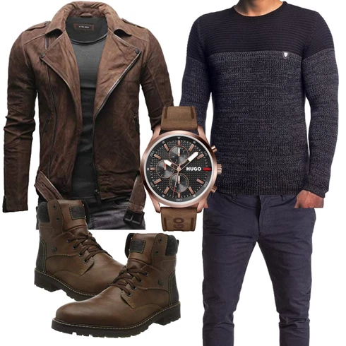 Braun/Grau/DunkelBraun/Khaki MotorradJacke/HerbstJacke/Jacke mit Seitlichem Reißverschluss/KunstlederJacke/BikerJacke/Vintage LederJacke/LederJacke Crone kombinieren