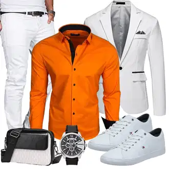 Cropped Outfit mit Orange Hemdbluse/Casual Hemd/Buntes Hemd/Business Hemd Baxboy "Business Outfit"