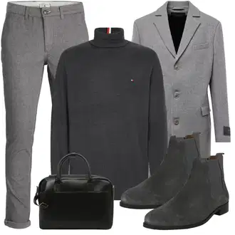 Outfit mit Grau/Hellgrau/Dunkelgrau/Khaki Slim Hose/Cord Legging/Musselin Hose/Funktionshose/Skinny Hose/Jeggings/Twill Hose/Bügelfaltenhose Jack & Jones "Business Outfit"