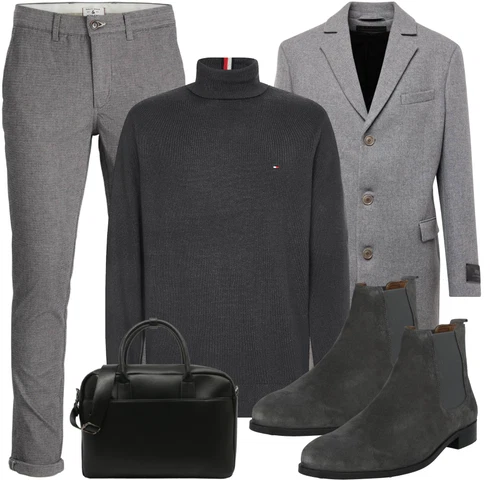 Oversize Schwarz/DunkelGrau/Grau RollkragenPullover/WollPullover/Basic Pullover/Einfacher Pullover/Pullover mit Stehkragen/Damen Pullover/Unkategorisiert Tommy Hilfiger kombinierenLook: Rad, Skater, Oversize, Zuhause, Smart Casual, Classic