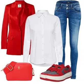 Outfit sa Bijela/Krem Bluza s Podignutim Ovratnikom/Bluza s gumbom/Bluza koja se ne pegla/Poslovna Bluza/Bluza Dugih Rukava/Bodija Bluze/Uska Kroj Bluza JdY "Moderan zimski outfit"