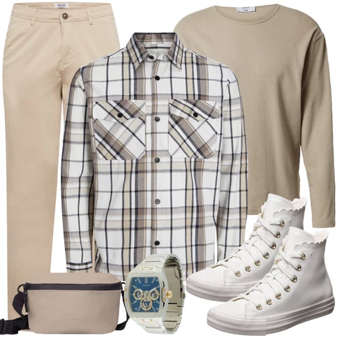 Grau/Beige/Creme FlanellHemd/Kariertes Hemd Jack & Jones kombinieren