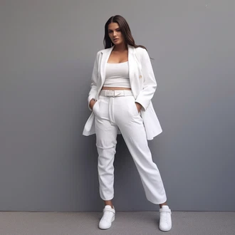Outfit s Fialová/Černá/Hnědá/Bílá Kožená bunda pro muže/Boyfriend Sako/Boucle Blazer/Kožená Pánská Bund/Neformální Sako/Krátké Sako/Teplákový blejzr/Pletený Sako Only "Celobílý styl s bílým sako"