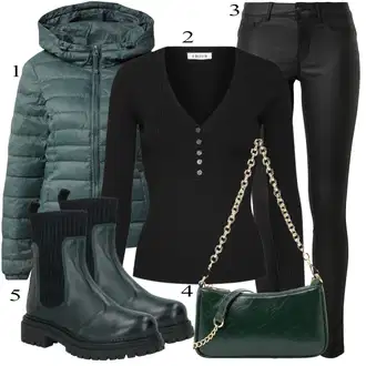 Black Outfits Off-Shoulder mit Zelena/Temno zelena Torba za čez ramo/Billfold/Mini torbica/Baguette torba "Zimski outfit"