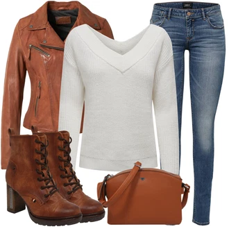 Vysoké Podpatky Outfit s Hnědá/Oranžová Šněrovací Kotníková Bota/Vintage Kotníková Bota/Kožená kotníková bota/Vintage šněrovací bota/Vintage kozačka Mustang "Módní zimní outfit"