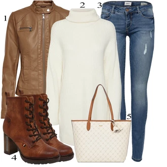 Turtleneck outfits mit Bež/Bela Nakupovalna torba/Velika torba/Torba za čez ramo/Pisarniška torba/Torba za čez ramo/Nakupovalka JOOP! "Obleka za prosti čas"