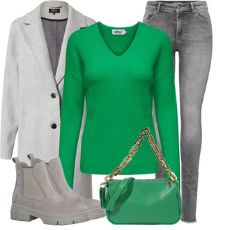 Outfit s Šedá/Světle šedá Kabát s Úzkým Střihem/Kašmírový Kabát/Pletený Kabát/Midi Kabát/Zimní Kabát Vlněný kabát/Blazerový Kabát/Vlněný Fleecový Kabát/Lehký Kabát/Pletený Fleecový Kabát Only "Trendový zimní vzhled"