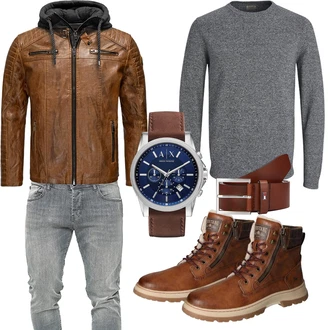 Outfit mit Braun/Dunkelbraun/Beige Jacke mit Seitlichem Reißverschluss/Wachsjacke/Vintage Lederjacke/KunstLederjacke/Lederjacke Redbridge "Cool Outfit"