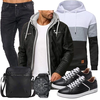 Party Outfits Schön mit Schwarz/Mischfarben/Dunkelgrau/Grau/Dunkelblau/Hellgrau/Weiß Hoodie/Unisex Hoodie/Sport Hoodie/Ausgefallener Hoodie/Strick Hoodie YuKaiChen "Cool Outfit"Look: Workwear, Schön, Kuschel, Coole, Moderne, Skater, Outdoor, Steampunk, Retro