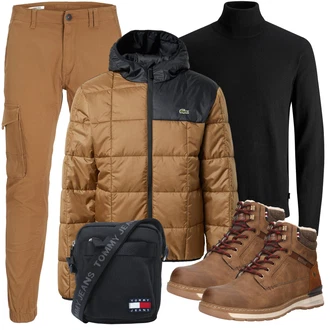 Outfit mit Khaki/Braun/Beige Cargohose/Cargo-Jogginghose/Trekkinghose/Funktionshose/Musselin Hose/Freizeithose/Twill Hose/Winterhose Jack & Jones "Cool Outfit"
