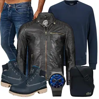 Outfit mit Blau/HellBlau/DunkelBlau Winter Sneaker/Trekkingstiefel/Gummistiefelette/Schnürstiefel/Lederjacke/Klassischer Stiefel/Winter Stiefelette/Wattierte Stiefel/Herren Lederschuhe/Wasserfester Schuh/Gefütterte Stiefelette/Sicherheitsschuh/Wasserdichter Stiefel Gaatpot "Cool Outfit"