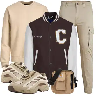Outfit mit Khaki/Beige/Braun Sweatmode/Strick Große/Women's Fleece Sweatshirts/Lederjacke/Sport Sweatshirt/Damen Pullover Jack & Jones "Cool Outfit"