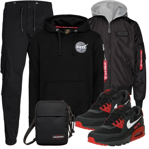 Baggy Schwarz/Khaki/Dunkelblau CargoHose/Cargo-JoggingHose Jack & Jones kombinieren mit Schwarz/Grau/Dunkelgrau BomberJacke/FliegerJacke/WendeJacke/KapuzenJacke/NylonJacke Alpha Industries