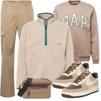 Outfit mit Braun/Beige/Khaki/Gold Hoodie/Lederjacke/Sport Sweatshirt/Women's Fleece Sweatshirts GAP "Cool Outfit"
