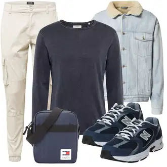 Outfit mit Dunkelblau/Dunkelgrau Feinstrickpullover/Wollpullover/Kaschmir Pullover/Einfacher Pullover/Basic Pullover/Stillpullover/Strick Top/Langarm-Shirt/Klassische Länge/Longshirt/Hemdoberteil/Rollkragenshirt Jack & Jones "Cool Outfit"