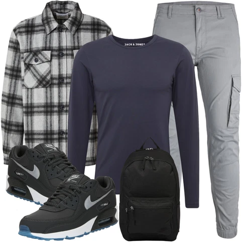 Kariert Grau/Dunkelgrau/Creme/Weiß/Hellgrau/Schwarz FlanellHemd/Kariertes Hemd/Holzfäller Jacke DAN FOX APPAREL kombinieren