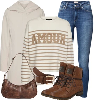 Outfit s Béžová/Hnědá/Šedá/Khaki Podzimní bunda/Parka Přechodová Bund/Jarní bunda/Bunda s Kapucí/Dlouhé bundy/Nepromokavé Bund/Bunda na přetažení přes hlavu/Zimní Parka/Udržitelná bunda VERO MODA "Trendový zimní vzhled"