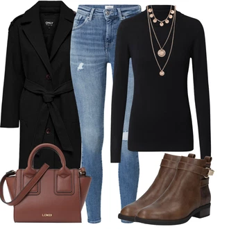 Outfit s Černá Dlouhý kabát/Kašmírový Kabát/Vlněný kabát/Vlněný Kabát/Trenčkot/Oversize Kabát/Dlouhý Kabát/Midi Kabát Only "Trendový zimní vzhled"