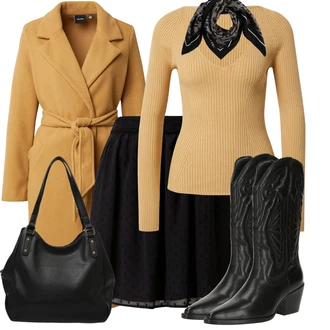 Outfit sa Bež/Smeđa/Žuta Dugi kaput/Midi Kaput/Zimski Kaput Vuneni kaput/loden kaput/Kaput od Kašmira/Vuneni Kaput/Dugi Kaput VERO MODA "Zimski outfit za slobodno vrijeme"