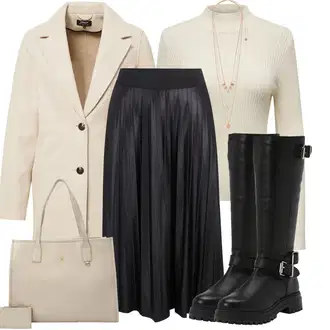 Boja Outfit sa Bež/Kaki Prijelazni Kaput/Lagani Kaput/Kaput od Vunenog Flisa/Kaput od Kašmira/Zimski Kaput Vuneni kaput/Vintage Kaput/Midi Kaput/loden kaput Only "Moderan zimski outfit"Look: klasický, Boja, Ured, moderne, Sveučilišna, Pametno ležerno, Poslovni