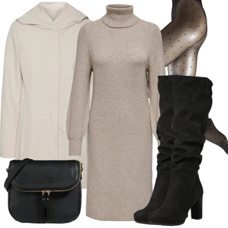 Outfity na zimu Ke kolenům Viskóza s Šedá/Khaki/Béžová/Hnědá Šaty S Rolákem/Dlouhé pletené šaty/Zimní Pletené Šaty/Svetrové Šaty Only "Pohodlné zimní outfity"