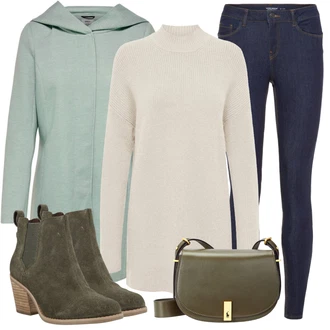 Outfit sa Tamnozelena Chelsea Gležnjača/Kožna Jakna/Čizma s klinastom petom/Kaubojska čizma/Podstavljena Gležnjača/ljetna gležnjača/Western Gležnjača TOMS "Zimski ugođaj"